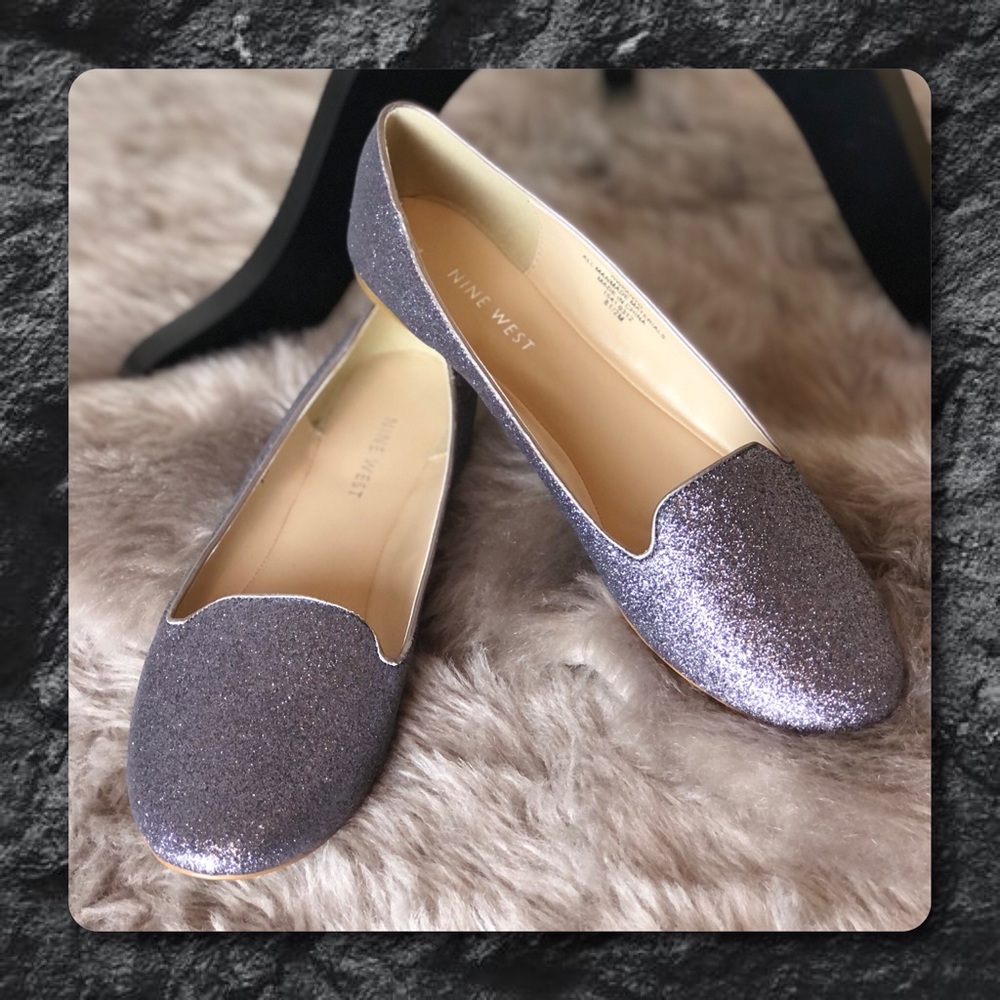 NIB Nine West Pewter Glitter Flats Size 8 1/2